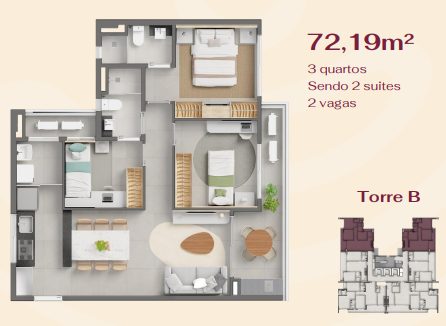Planta Torre B 72m²  ( 3 Andar )